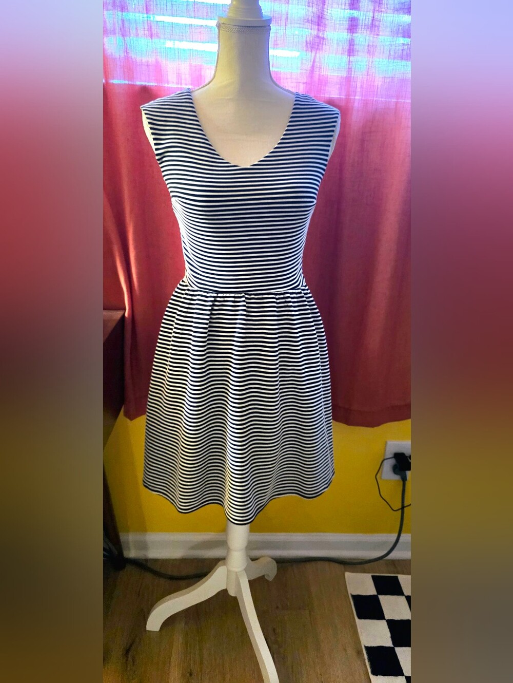 Xhilaration Black and White Striped Sleeveless Fit-&-Flare Dress